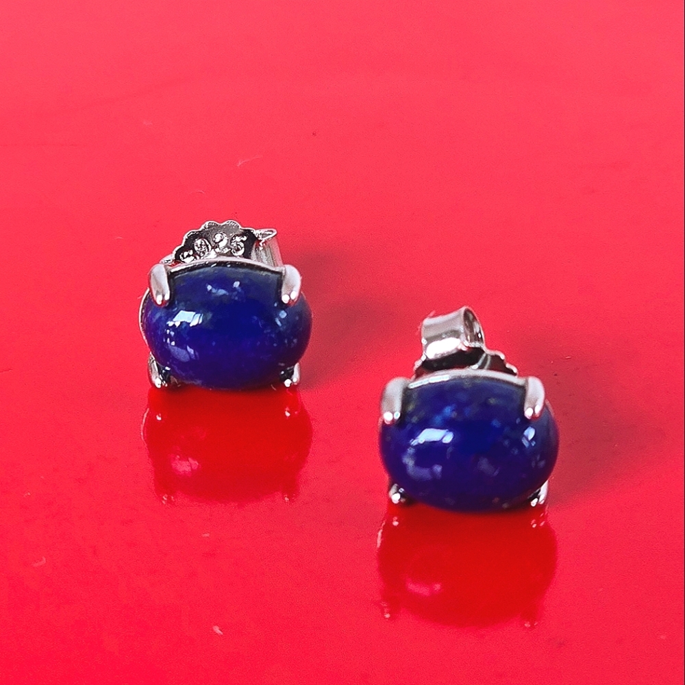 Natural Lapis Lazuli 925 Sterling Silver Stud Earrings - Picture 10 of 10
